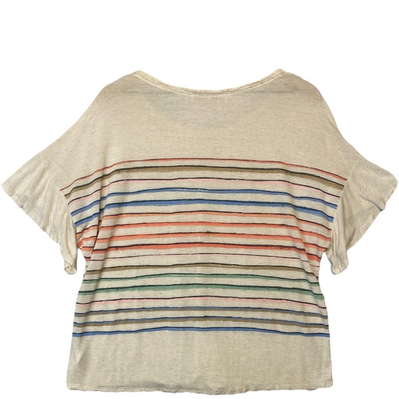 Democracy Pastel Stripe Linen Blend Tee Size 1X Tie Bottom‎ Summer Lightweight - Picture 2 of 7
